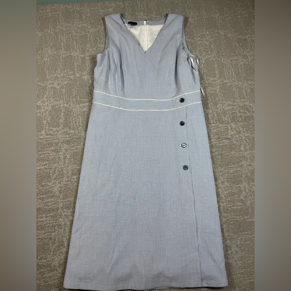 Talbots NWT Blue Corded Button Detail Stripe Dress Women Size 10